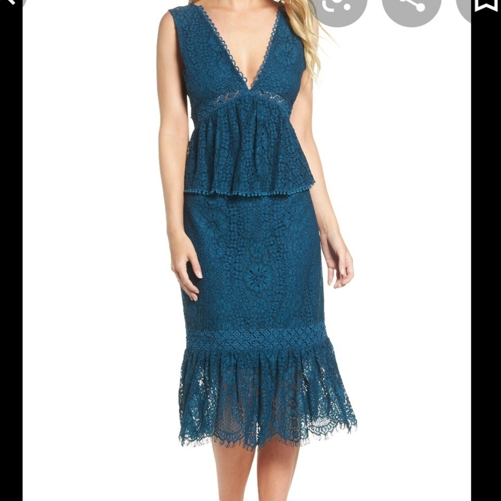 FoxieDox Teal/Turquoise Lace Midi Dress